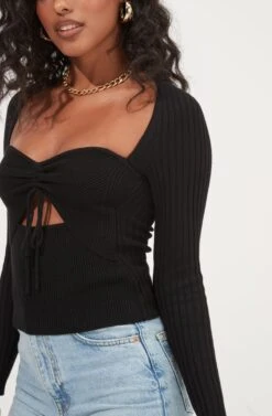 Cortana Cinched Front Cutout Sweater 16 Cortana Cinched Front Cutout Sweater -Astr The Label Shop ACT16993 BLACK 4