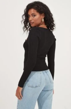 Cortana Cinched Front Cutout Sweater 19 Cortana Cinched Front Cutout Sweater -Astr The Label Shop ACT16993 BLACK 6