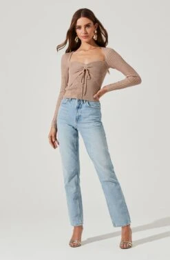 Cortana Cinched Front Cutout Sweater 21 Cortana Cinched Front Cutout Sweater -Astr The Label Shop ACT16993 NUDE 1538
