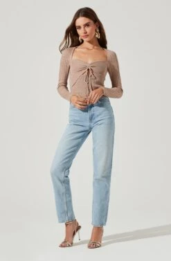 Cortana Cinched Front Cutout Sweater 23 Cortana Cinched Front Cutout Sweater -Astr The Label Shop ACT16993 NUDE 1540