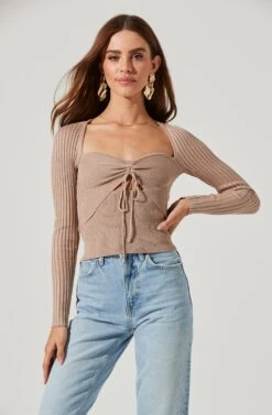 Cortana Cinched Front Cutout Sweater 20 Cortana Cinched Front Cutout Sweater -Astr The Label Shop ACT16993 NUDE 1544