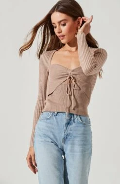 Cortana Cinched Front Cutout Sweater 24 Cortana Cinched Front Cutout Sweater -Astr The Label Shop ACT16993 NUDE 1545