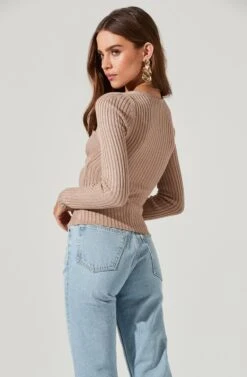 Cortana Cinched Front Cutout Sweater 25 Cortana Cinched Front Cutout Sweater -Astr The Label Shop ACT16993 NUDE 1554