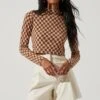 Izzy Checkered Long Sleeve Top -Astr The Label Shop ACT17027B BROWNTAUPE 0865