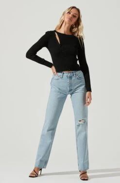 Palomar Asymmetrical Cutout Shoulder Sweater -Astr The Label Shop ACT17079 BLACK 1