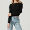 Palomar Asymmetrical Cutout Shoulder Sweater -Astr The Label Shop ACT17079 BLACK 2
