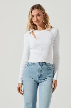 Palomar Asymmetrical Cutout Shoulder Sweater -Astr The Label Shop ACT17079 WHITE 6