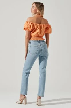 Aldrin Halter Neck Off Shoulder Puff Sleeve Top -Astr The Label Shop ACT17126 MELON 1693