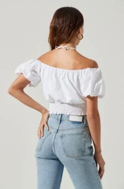 Aldrin Halter Neck Off Shoulder Puff Sleeve Top -Astr The Label Shop ACT17126 WHITE 4
