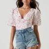 Beaumont Floral Puff Sleeve Top -Astr The Label Shop ACT17159 WHITEPINKMULTIFLORAL 1701