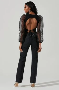 Audrina Chiffon Sleeve Sweater -Astr The Label Shop ACT17163L BLACK 6