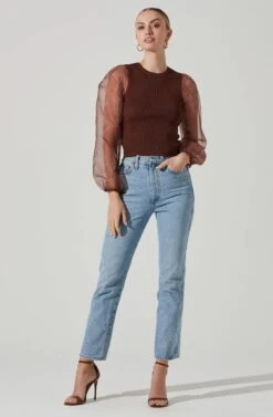 Audrina Chiffon Sleeve Sweater -Astr The Label Shop ACT17163L BROWN 1