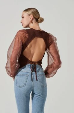 Audrina Chiffon Sleeve Sweater -Astr The Label Shop ACT17163L BROWN 4