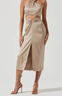 Robin Tie Waist Cutout Midi Skirt -Astr The Label Shop ACT17181 KHAKI 1937