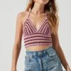 Cabana Crochet Halter Crop Top 2 Cabana Crochet Halter Crop Top -Astr The Label Shop ACT17207 BROWN PURPLESTRIPES 1697