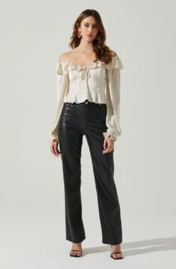 Malia Off Shoulder Satin Top 10 Malia Off Shoulder Satin Top -Astr The Label Shop ACT17259LS CHAMPAGNE 2