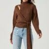 Sora Mock Neck Cutout Tie Waist Sweater -Astr The Label Shop ACT17261 BROWN 0815 3