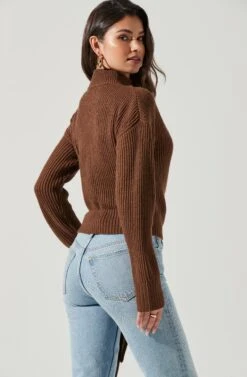 Sora Mock Neck Cutout Tie Waist Sweater -Astr The Label Shop ACT17261 BROWN 0815 7