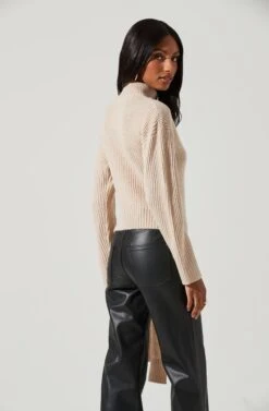 Sora Mock Neck Cutout Tie Waist Sweater -Astr The Label Shop ACT17261 CREAM 0796