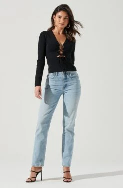 Nella Ribbed Knit Cutout Top -Astr The Label Shop ACT17270 BLACK 0284