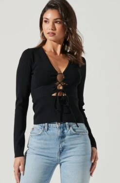 Nella Ribbed Knit Cutout Top -Astr The Label Shop ACT17270 BLACK 0294