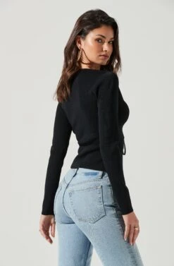 Nella Ribbed Knit Cutout Top -Astr The Label Shop ACT17270 BLACK 0301