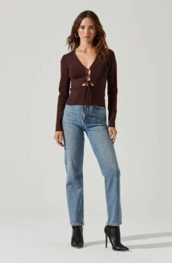 Nella Ribbed Knit Cutout Top -Astr The Label Shop ACT17270 CHOCOLATE 6 2