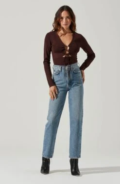 Nella Ribbed Knit Cutout Top -Astr The Label Shop ACT17270 CHOCOLATE 6 3