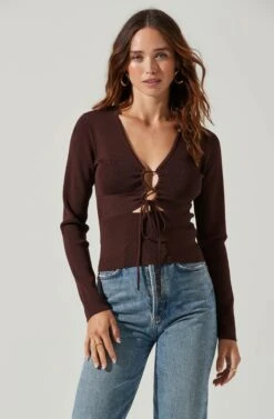 Nella Ribbed Knit Cutout Top -Astr The Label Shop ACT17270 CHOCOLATE 6 4
