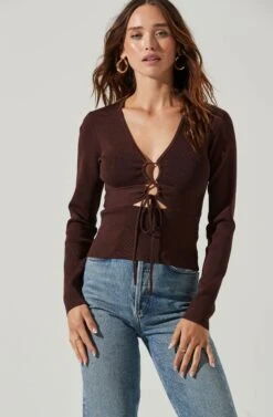 Nella Ribbed Knit Cutout Top -Astr The Label Shop ACT17270 CHOCOLATE 6 5