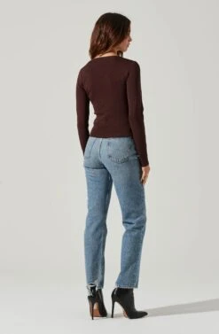 Nella Ribbed Knit Cutout Top -Astr The Label Shop ACT17270 CHOCOLATE 6 6