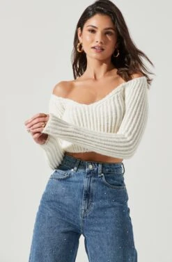 Mallory Cropped Off Shoulder Sweater -Astr The Label Shop ACT17271 CREAM 1119