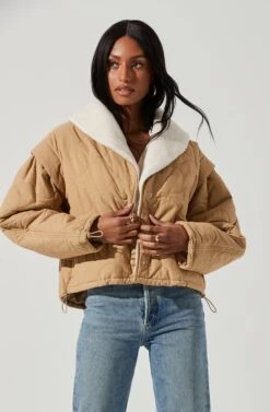 Nadine Quilted Faux Shearling Jacket -Astr The Label Shop ACT17275 KHAKI 0178 aaadb492 b9b3 4522 ae33 c4d412f30bfb