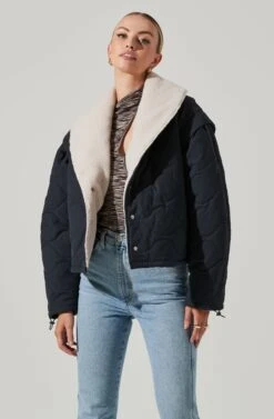 Nadine Quilted Faux Shearling Jacket -Astr The Label Shop ACT17275 NAVY 11071
