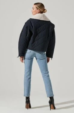 Nadine Quilted Faux Shearling Jacket -Astr The Label Shop ACT17275 NAVY 11121