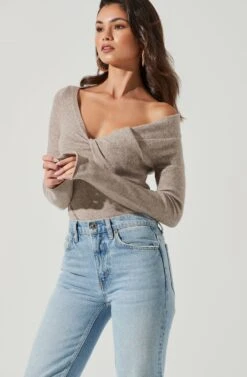Addison Twist Front Sweater -Astr The Label Shop ACT17278 TAUPE 0057