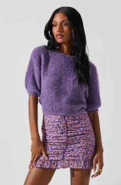 Colette Short Sleeve Sweater -Astr The Label Shop ACT17283B PURPLE 3