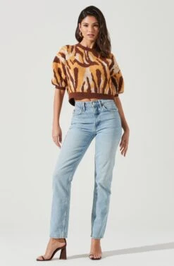 Colette Animal Print Puff Sleeve Sweater -Astr The Label Shop ACT17283 BROWN MUSTARDANIMAL 0927