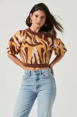 Colette Animal Print Puff Sleeve Sweater