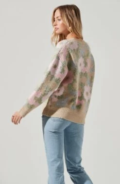 Rosette Floral Contrast Button Cardigan -Astr The Label Shop ACT17288 PINKBEIGEFLORAL 1870