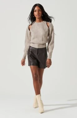 Adira Shoulder Cutout Sweater 19 Adira Shoulder Cutout Sweater -Astr The Label Shop ACT17301 TAUPE 1219