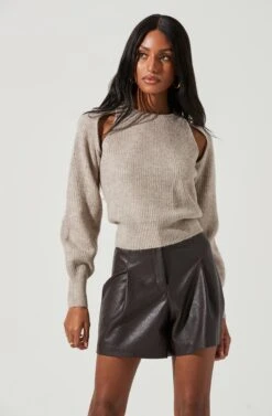 Adira Shoulder Cutout Sweater 20 Adira Shoulder Cutout Sweater -Astr The Label Shop ACT17301 TAUPE 1226