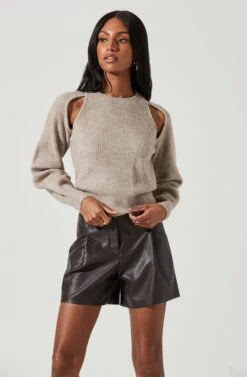 Adira Shoulder Cutout Sweater 18 Adira Shoulder Cutout Sweater -Astr The Label Shop ACT17301 TAUPE 1230