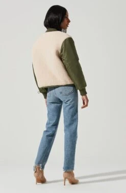 Tegan Faux Shearling Contrast Puffer Jacket -Astr The Label Shop ACT17307 OLIVE IVORY 0936