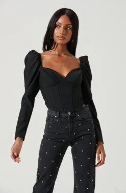 Betty Puff Sleeve Sweetheart Neck Top 10 Betty Puff Sleeve Sweetheart Neck Top -Astr The Label Shop ACT17316 BLACK 1246