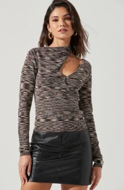 Issa Shoulder Cutout Sweater 11 Issa Shoulder Cutout Sweater -Astr The Label Shop ACT17327 BROWNMULTI 1392