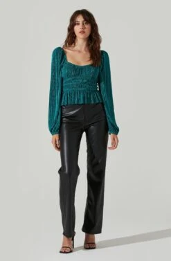 Ziva Plisse Long Sleeve Top -Astr The Label Shop ACT17331 HUNTERGREEN 1