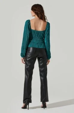Ziva Plisse Long Sleeve Top -Astr The Label Shop ACT17331 HUNTERGREEN 4