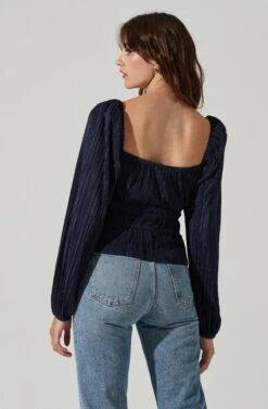 Ziva Plisse Long Sleeve Top -Astr The Label Shop ACT17331 MIDNIGHTBLUE 3