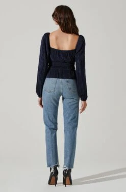 Ziva Plisse Long Sleeve Top -Astr The Label Shop ACT17331 MIDNIGHTBLUE 4